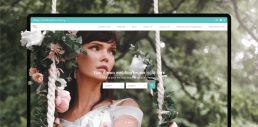 Bridalgram landing page where a bride on a floral swing gazes off camera